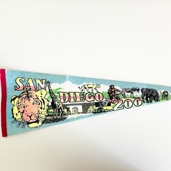San Diego Zoo 1980s Souvenir Pennant | Vintage Felt Pennant - Picture 1 of 10